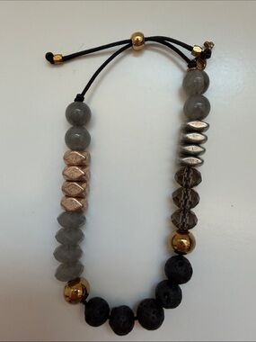 Stella & Dot Gray, Black and Gold Bead Mix Adjustable Bracelet